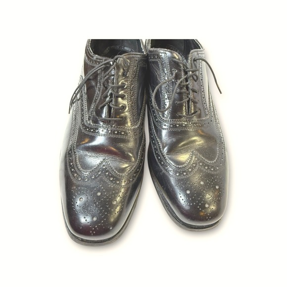 Florsheim Mens‎ Leather Wingtip Oxford Dress Shoes Black Size 10 3E - Picture 4 of 15